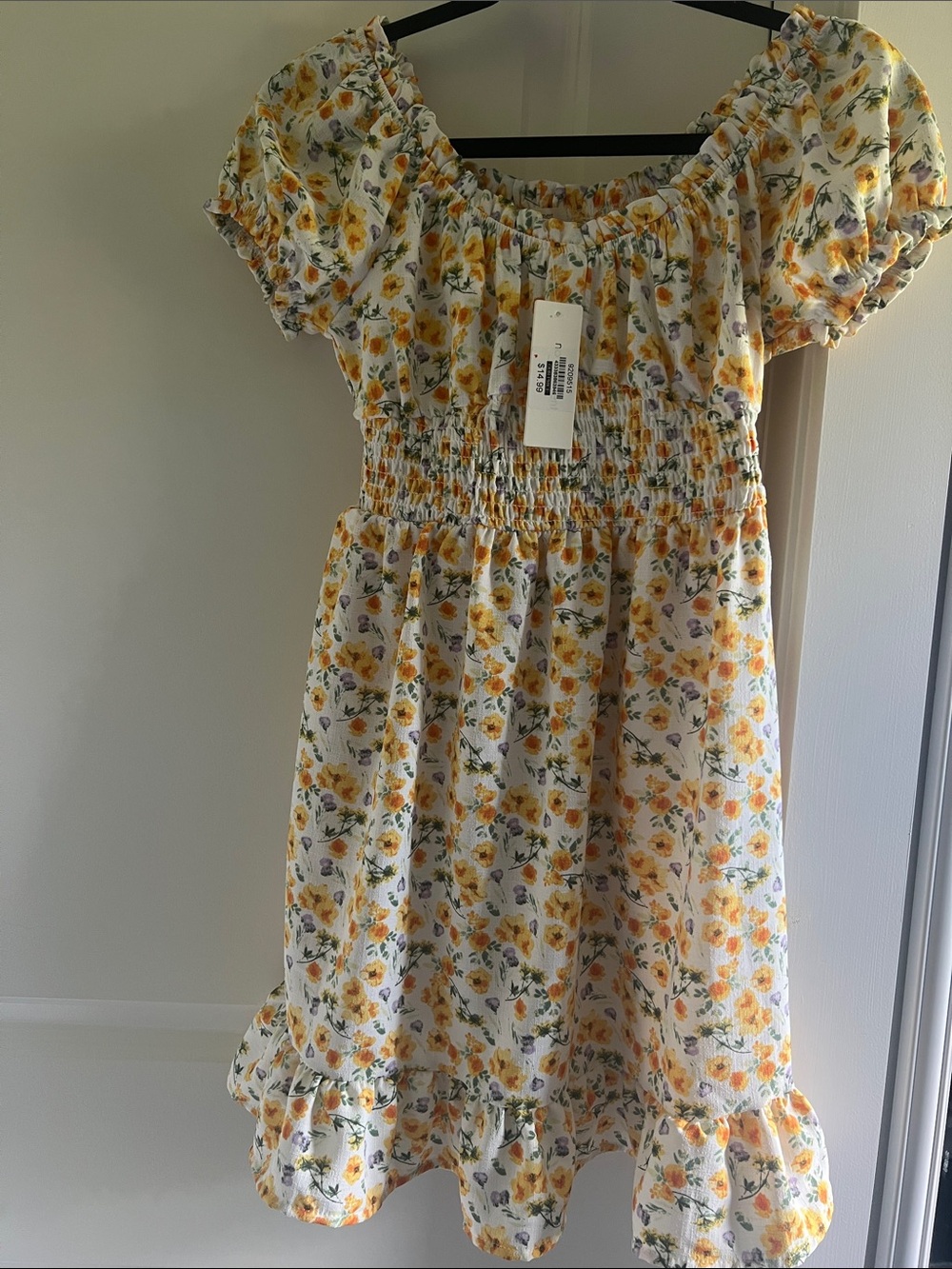 Smocked Yellow Floral Girls' Casual Dress
